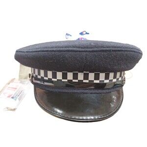 British Police officer peak Cap / Hat ( Black Wool Top) 57cm‎